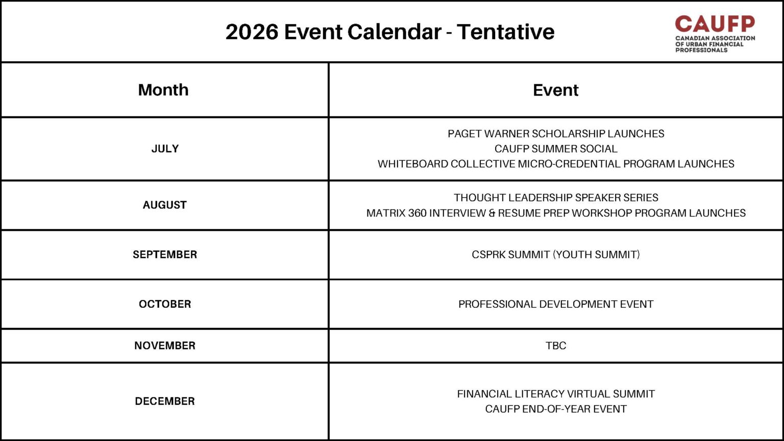 Events – Canadian Association of Urban Financial Professionals – CAUFP